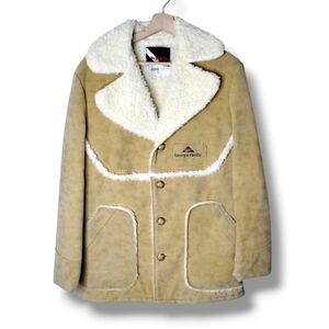 Wiman 90s Sherpa Coat Men’s M Georgia-Pacific Logo USA-Made Vinyl Suede Workwear